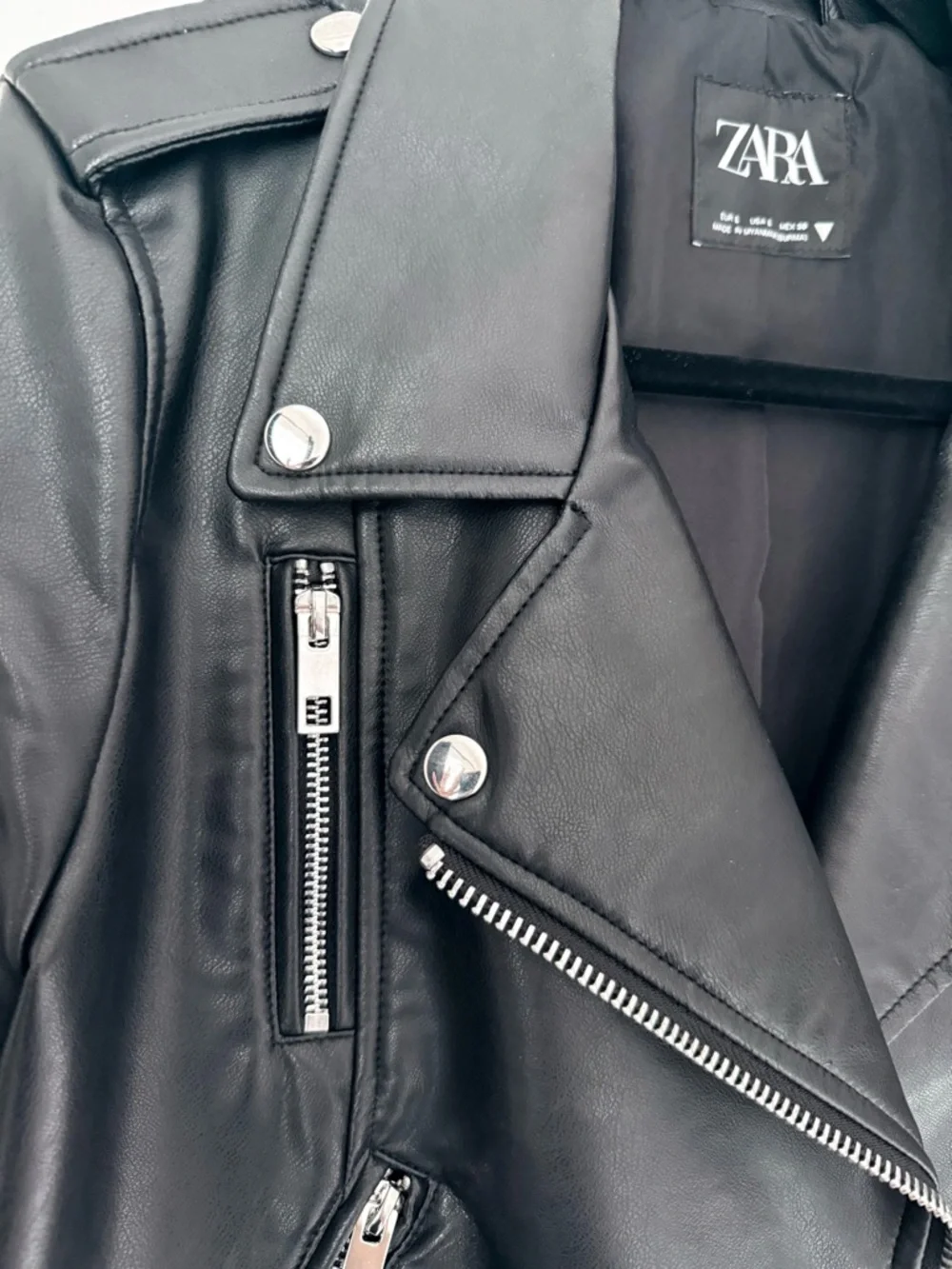 Zara Black Faux Leather Biker Jacket with Silver Hardware - Picture 2 of 7